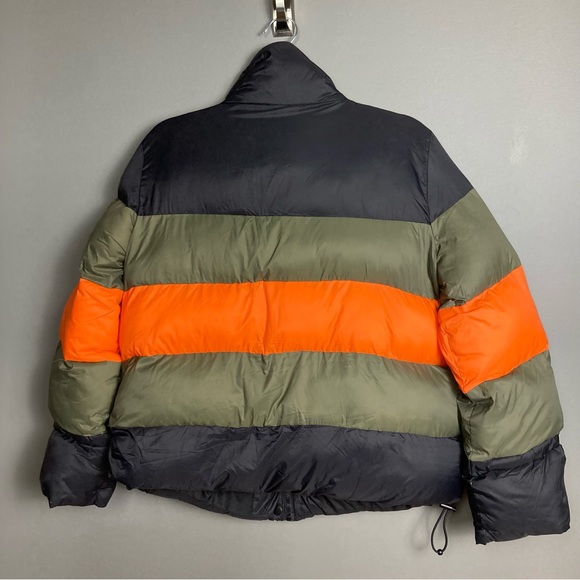 Zara short puffer coat color blocking black orange green quilted size small - Picture 8 of 16